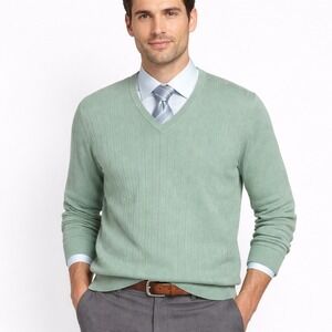 Geoffrey Beene Mint‎ Green Textured Knit V-Neck Sweater Men's XL